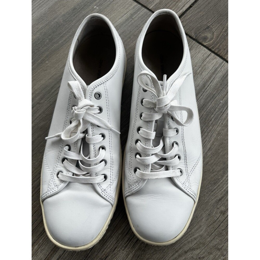John Varvatos Mens White Leather Lace Up Sneakers Logo Accent US 10.5 M